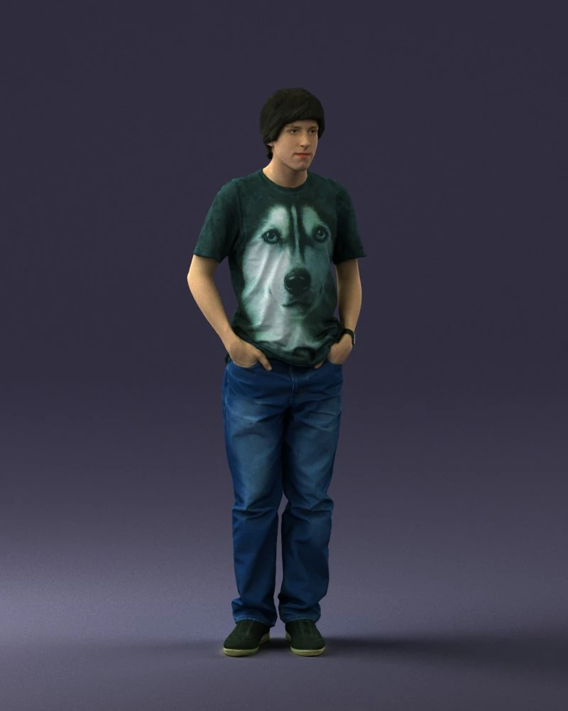 man in wolf t-shirt 0111-2 3d print ready 3D Print Model .c4d .max .obj .3ds .fbx .stl .blend 