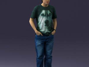 man in wolf t-shirt 0111-2 3d print ready Modèles 3D en vedette