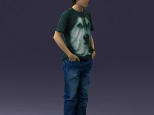 man in wolf t-shirt 0111-2 3d print ready 3D Print Model