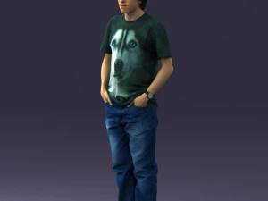 man in wolf t-shirt 0111-2 3d print ready 3D Print Model