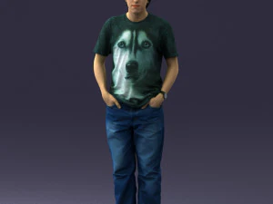 man in wolf t-shirt 0111-2 3d print ready 3D Print Model