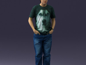man in wolf t-shirt 0111-2 3d print ready Model Cetak 3D
