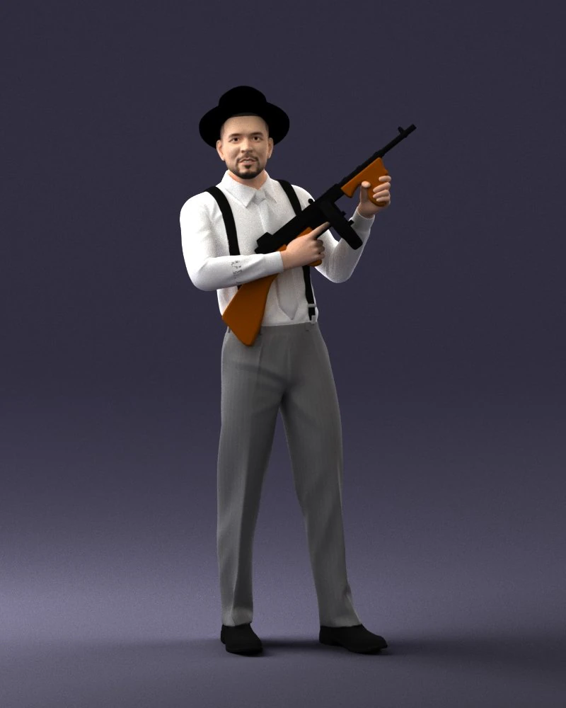 000289 Gangster with Thompsons Machine Weapon 0105 3D Model .c4d .max .obj .3ds .fbx .stl .blend 