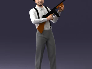 000289 Gangster with Thompsons Machine Weapon 0105 3D Model