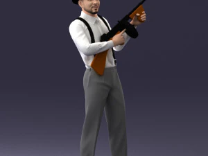 000289 Gangster with Thompsons Machine Weapon 0105 3D Model