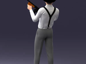 000289 Gangster with Thompsons Machine Weapon 0105 3D Model