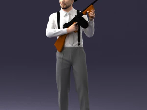 000289 Gangster with Thompsons Machine Weapon 0105 3D Model