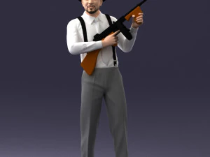 000289 Gangster with Thompsons Machine Weapon 0105 3D Model