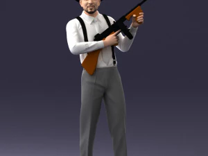 000289 Gangster with Thompsons Machine Weapon 0105 3D Model