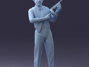 000289 Gangster with Thompsons Machine Weapon 0105 3D Model