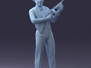 000289 Gangster with Thompsons Machine Weapon 0105 3D Model