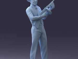 000289 Gangster with Thompsons Machine Weapon 0105 3D Model