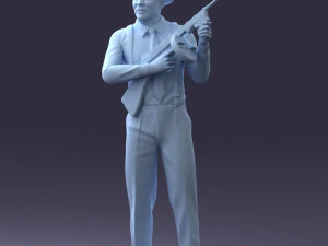 000289 Gangster with Thompsons Machine Weapon 0105 3D Model