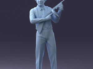 000289 Gangster with Thompsons Machine Weapon 0105 3D Model