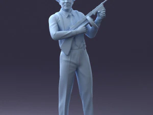 000289 Gangster with Thompsons Machine Weapon 0105 3D Model