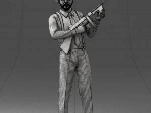 000289 Gangster with Thompsons Machine Weapon 0105 3D Model