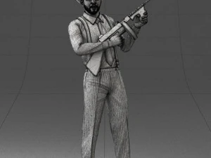 000289 Gangster with Thompsons Machine Weapon 0105 3D Model