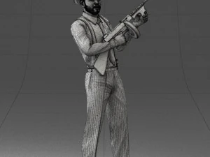 000289 Gangster with Thompsons Machine Weapon 0105 3D Model