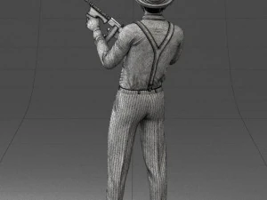 000289 Gangster with Thompsons Machine Weapon 0105 3D Model