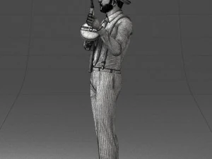 000289 Gangster with Thompsons Machine Weapon 0105 3D Model