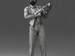 000289 Gangster with Thompsons Machine Weapon 0105 3D Model