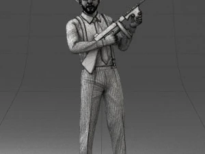 000289 Gangster with Thompsons Machine Weapon 0105 3D Model