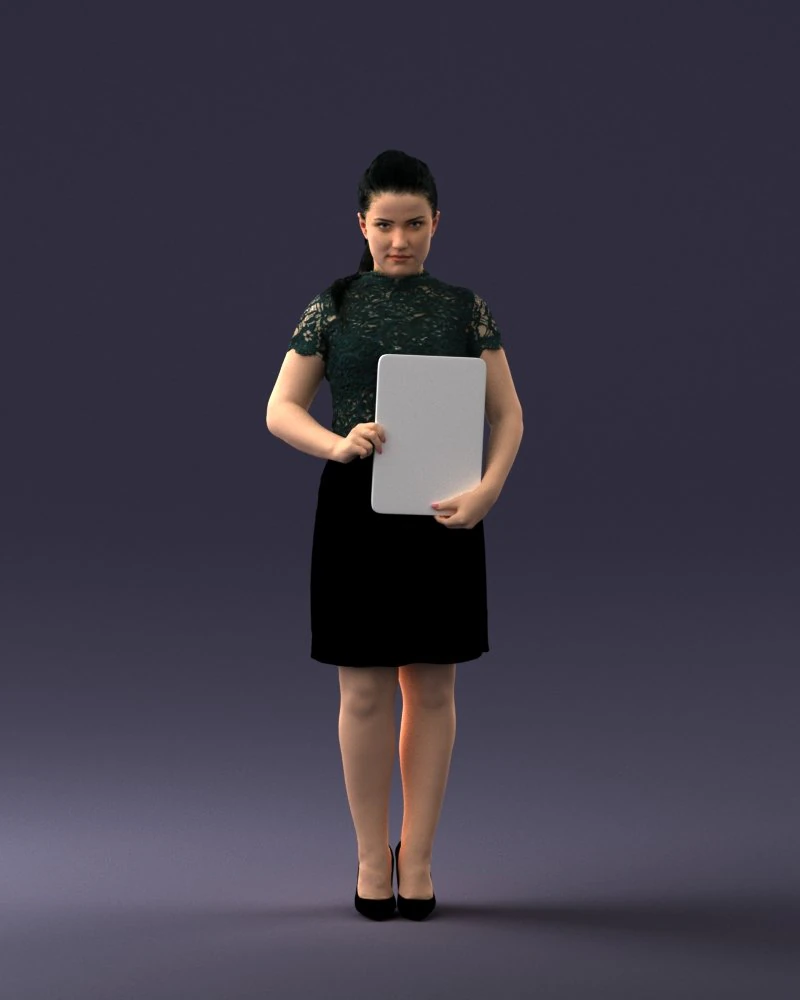 000183 Businesswoman Holding Tablet 0911 3dp 3D Print Model .c4d .max .obj .3ds .fbx .stl .blend 