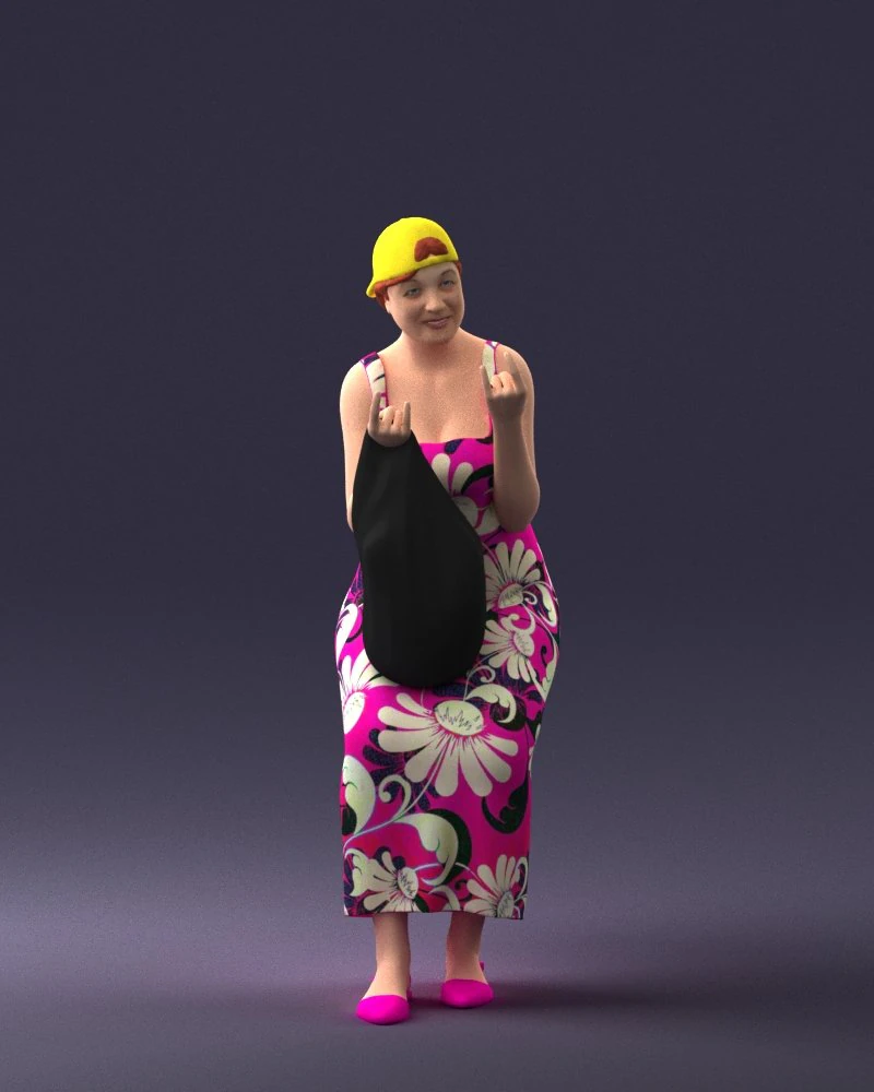 000178 Humorous Woman in Bright Dress 0905 3D Model .c4d .max .obj .3ds .fbx .stl .blend 