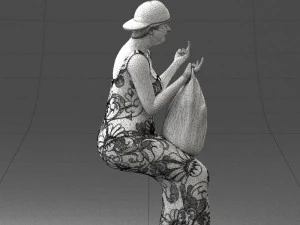 000178 Humorous Woman in Bright Dress 0905 3D Model