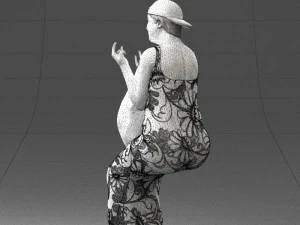 000178 Humorous Woman in Bright Dress 0905 3D Model