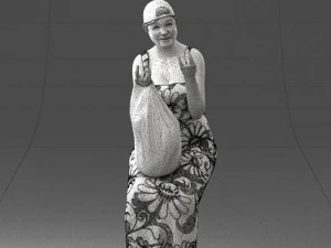 000178 Humorous Woman in Bright Dress 0905 3D Model