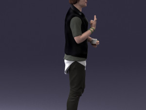 000207 Young Man with Coffee Cup 1121 3dp 3D Принт Модель