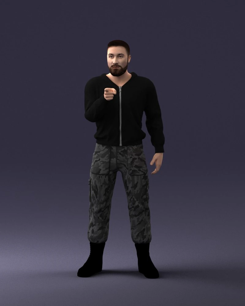000208 Bearded Man in Tactical Outfit 1121 3D Model .c4d .max .obj .3ds .fbx .stl .blend 