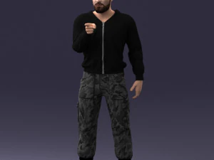 000208 Bearded Man in Tactical Outfit 1121 3D Model