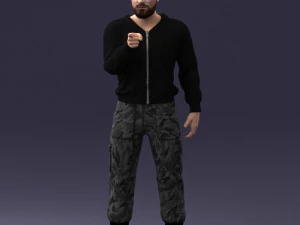 000208 Bearded Man in Tactical Outfit 1121 3D Model