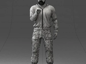 000208 Bearded Man in Tactical Outfit 1121 3D Model