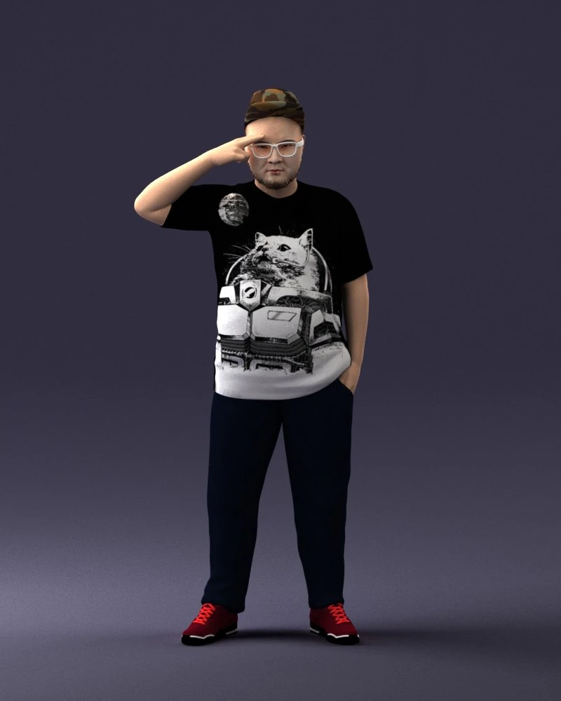 000209 Saluting Fat Man in Casual Urban Outfit 1121 3D Model .c4d .max .obj .3ds .fbx .stl .blend 