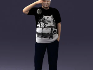 000209 Saluting Fat Man in Casual Urban Outfit 1121 3D Model