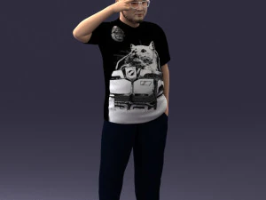 000209 Saluting Fat Man in Casual Urban Outfit 1121 3D Model