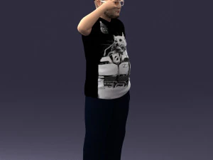 000209 Saluting Fat Man in Casual Urban Outfit 1121 3D Model