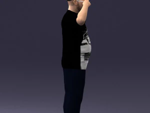 000209 Saluting Fat Man in Casual Urban Outfit 1121 3D Model