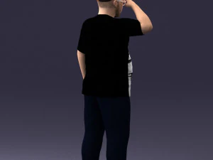 000209 Saluting Fat Man in Casual Urban Outfit 1121 3D Model