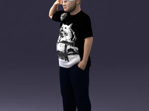 000209 Saluting Fat Man in Casual Urban Outfit 1121 3D Model