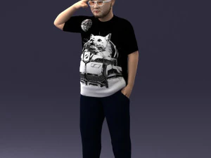 000209 Saluting Fat Man in Casual Urban Outfit 1121 3D Model