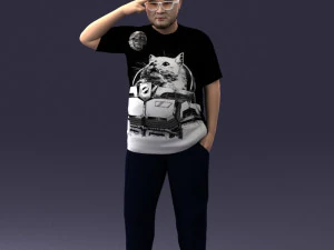000209 Saluting Fat Man in Casual Urban Outfit 1121 3D Model