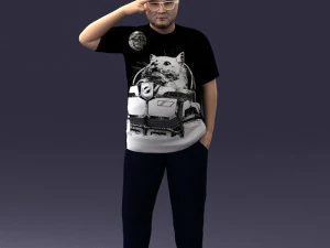 000209 Saluting Fat Man in Casual Urban Outfit 1121 3D Model