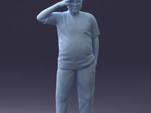 000209 Saluting Fat Man in Casual Urban Outfit 1121 3D Model