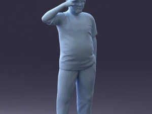 000209 Saluting Fat Man in Casual Urban Outfit 1121 3D Model