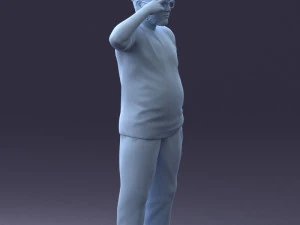 000209 Saluting Fat Man in Casual Urban Outfit 1121 3D Model