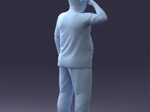 000209 Saluting Fat Man in Casual Urban Outfit 1121 3D Model